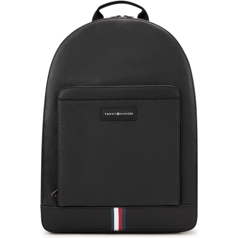 Tommy Hilfiger Large Capacity Lychee Texture Leather Casual Commuter Backpack for Men in Black