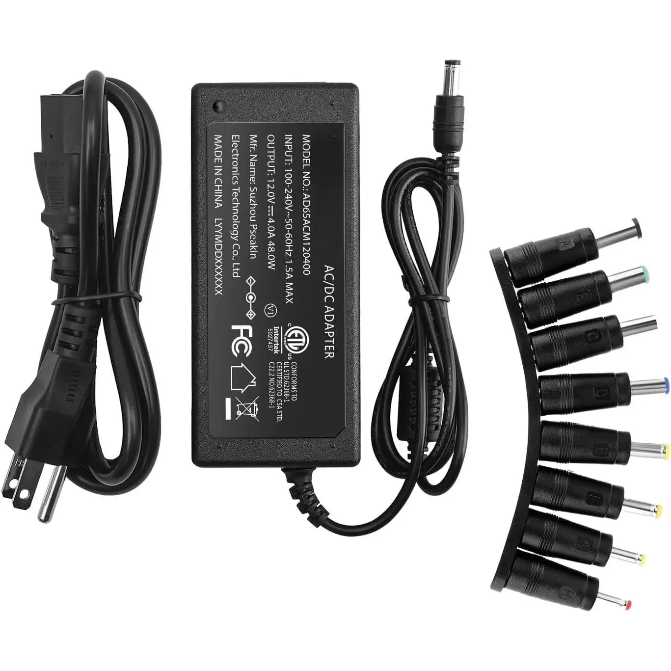 Power Adapter 12V-4A 3A 2.5A 2A 1.25A 1A AC/DC Power Cord 5.5x2.1mm with 8 Tips Made for Sceptre Monitor, Echo Smart Speaker & Display, Webcam, Router, Mini PC, Projector, CCTV, Bluetooth Speaker