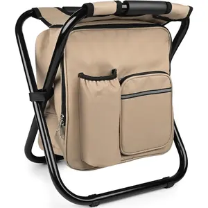 Backpack Stool Cooler Chair Heavy Duty 300 LBS Max Load Portable Lightweight Stool Backpack Folding Fishing Cooler Seat  Camping Hunting Fishing - Sand