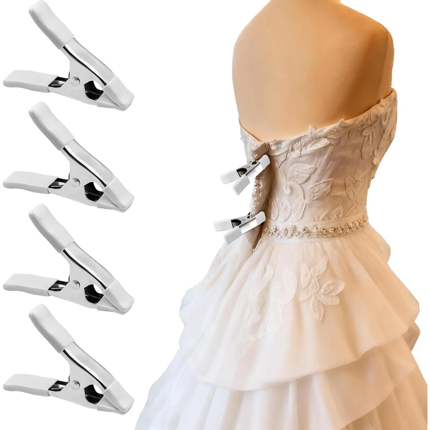 4 Pack Dress Clips Clothing Clips for Fitting Bridal Formal Dress, Heavy Duty Fixed Clamps to Tighten Dress for Wedding Photographer, Seamstress, Clothing Store(4.17 Inch)
