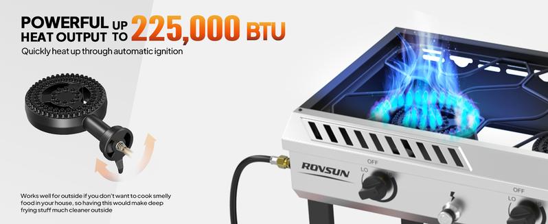 ROVSUN 2/3 Burner Outdoor Propane Burner with Ignition & Regulator, 150,000/225,000 BTU Powerful & Portable Gas Stove Outdoor Stand Cooker for Backyard Patio Cooking Home Camping Brewing Canning Turkey Frying