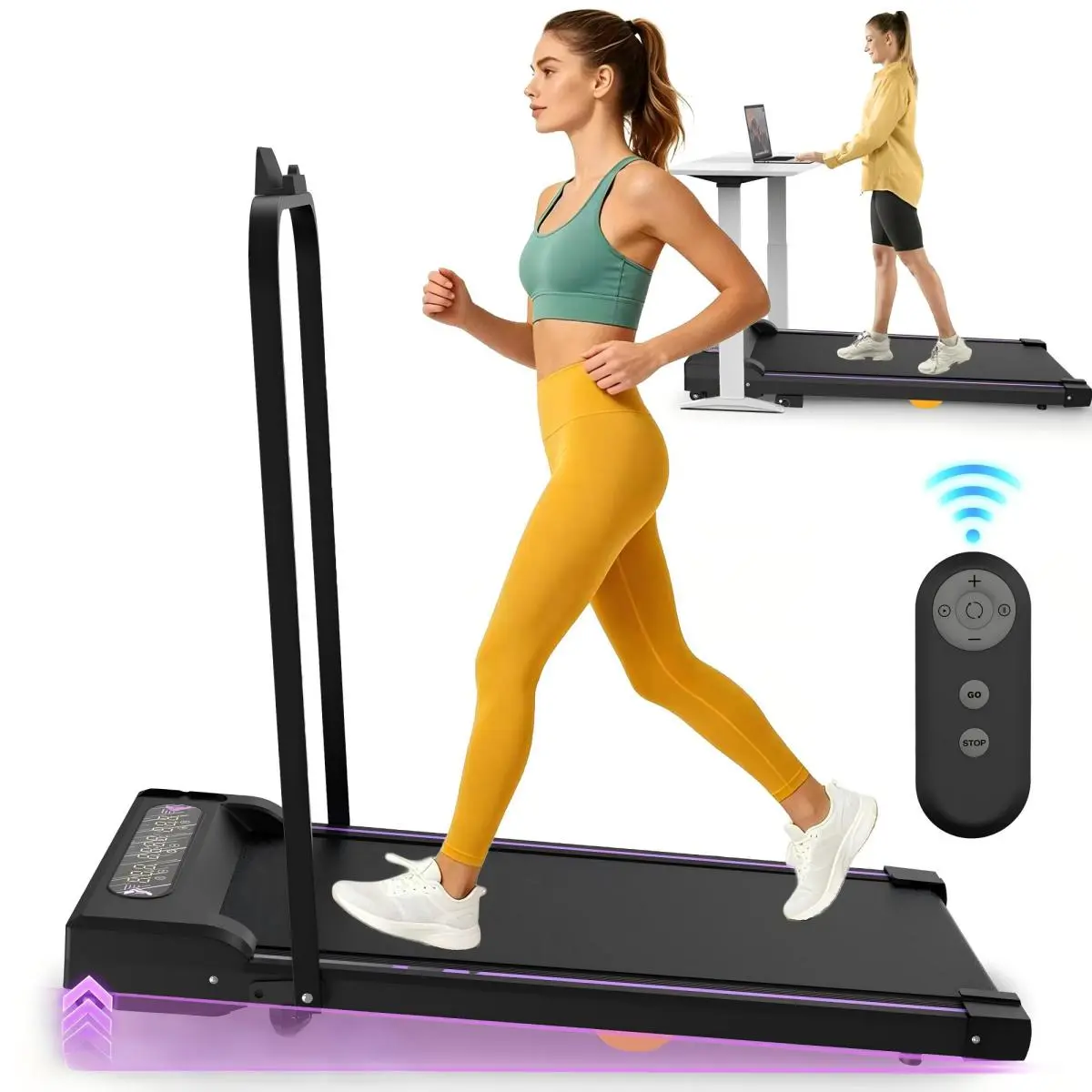 Aobtkel 2-in-1 Compact Unisex Under Desk Treadmill - 2.5HP Motor, Walking Pad, Handle, Remote Control, LED Display, Folding Shock-Absorb Home Office Gym Walking Jogging Machine (Black)