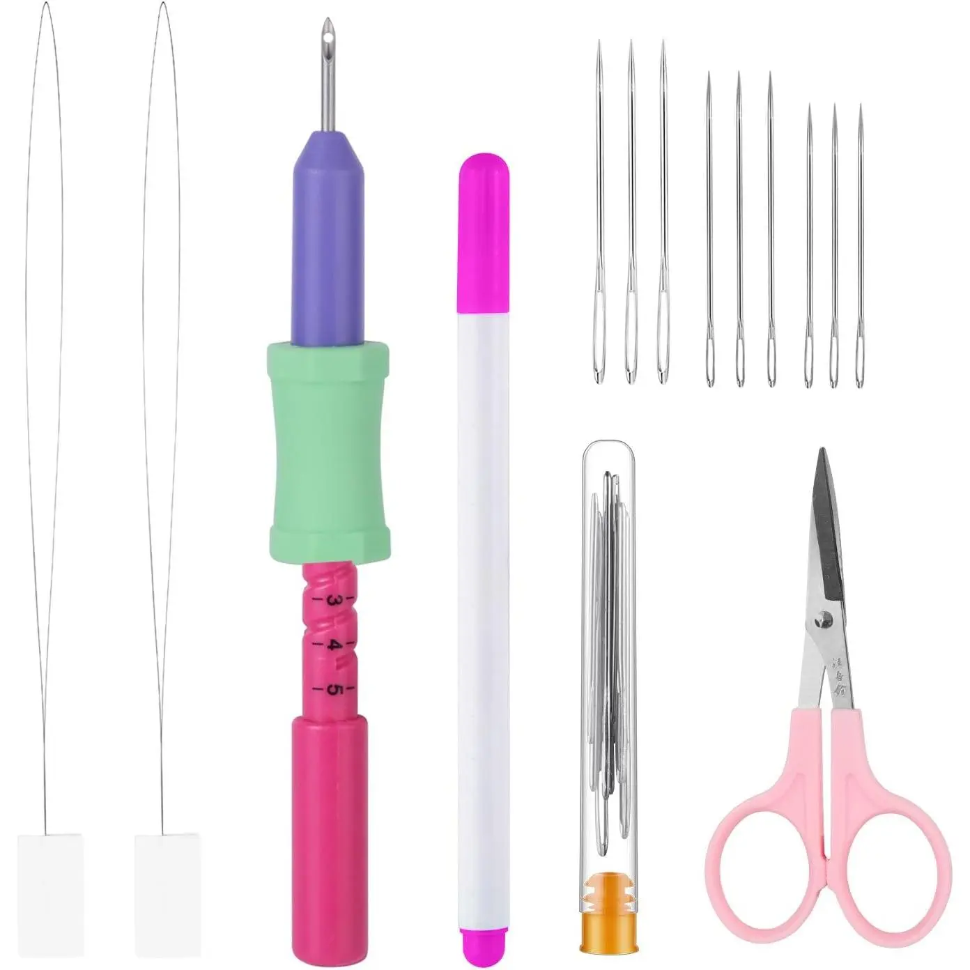 2.2mm Punch  Kit Adjustable Punch NeedleTool with Threader,Lightweight Punch  with 5  Lengths,  Punch Kits for Beginner,Embroidery Punch ,Easy to Use