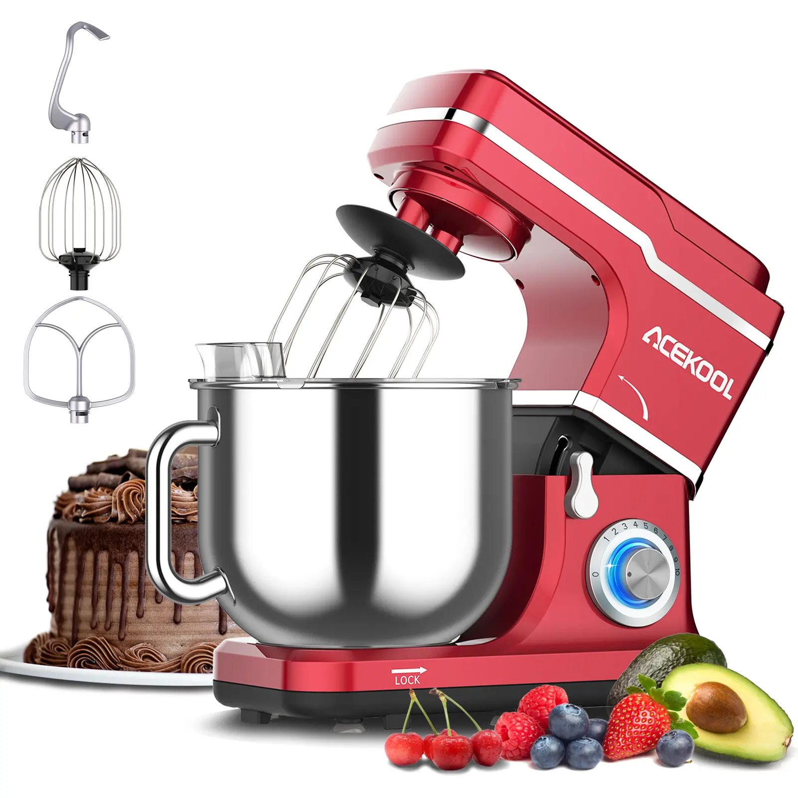 10-Speed Tilt-Head Stand Mixer, 7.5QT 660W – Stainless Steel Bowl with Handle, Dough Hook, Whisk, Beater & Splash-Proof Cover – Low Noise Electric Kitchen Mixer for Baking, Cake, Dough