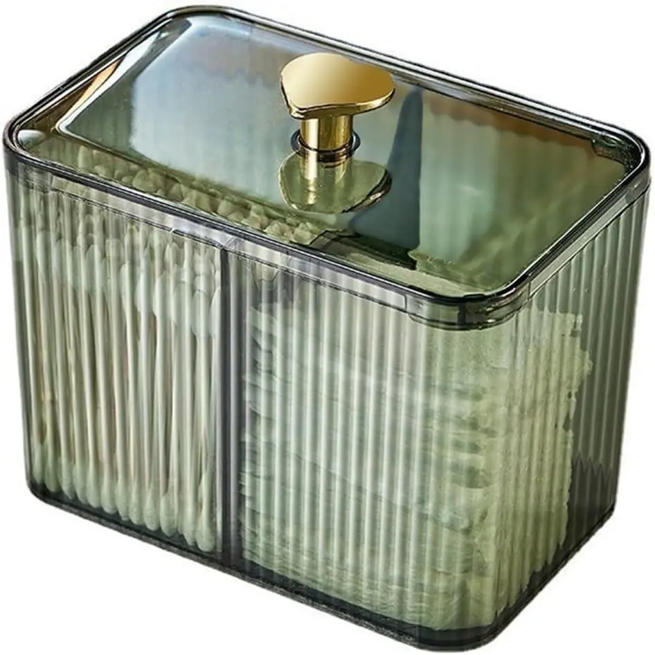 3-Section Transparent Plastic Bathroom Organizer Canister - 5x3x3.6" Apothecary Jars for Vanity Cosmetics, Qtips, Cotton Balls/Swabs Storage (Bathroom Use), Cosmetic Tools Organizer, Beauty Supplies Organizer