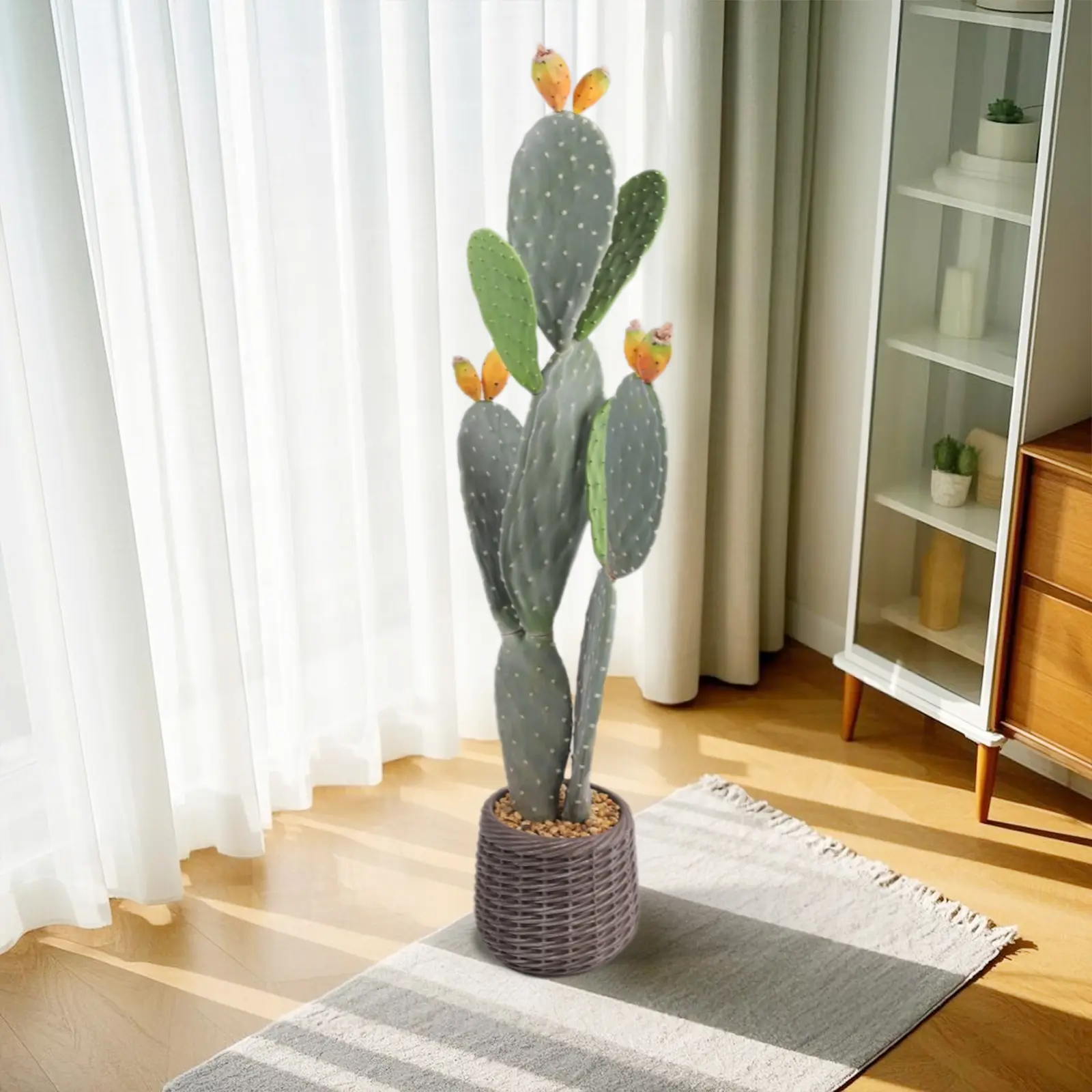 42" Tall Artificial Saguaro Cactus Potted Plant, Fake Desert Cacti with Planter, Decorative Faux Plant for Indoor Outdoor Home Office Decor