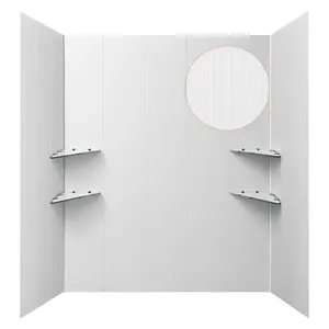 VEVOR Shower Wall Panels, 60" Wx 36" Dx 75" H, 0.14" (3.5 mm) Thick, 3-Panel Waterproof SMC Shower Surround Kit, Quick Install and Trimmable Bathroom Tub Wall Panel Surround Kit with 4 Glass Shelves