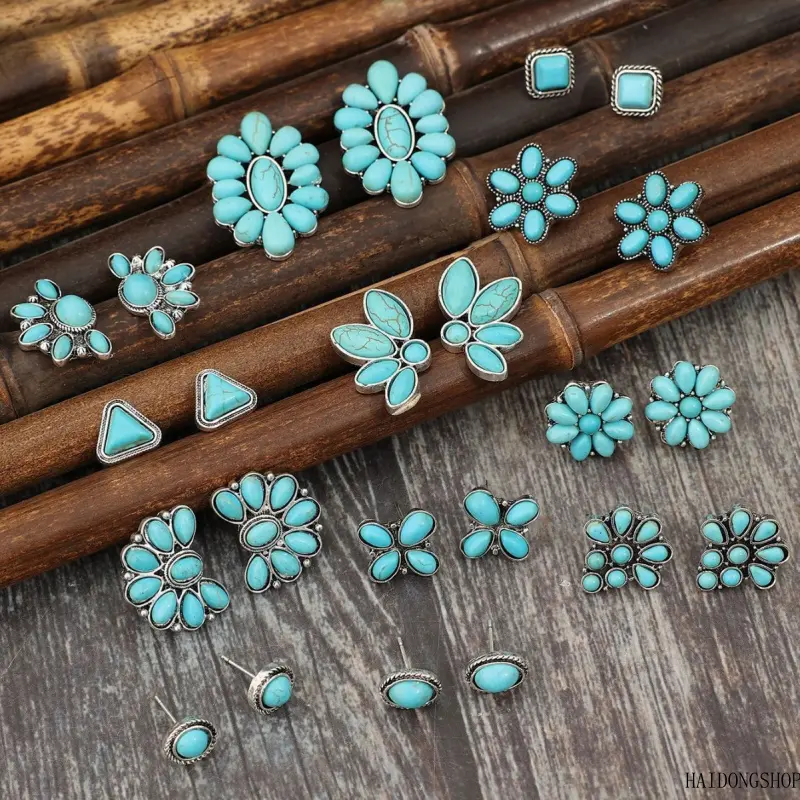 Coquette Viral Luxury Boho Turquoise Floral Dangle Earrings For Women, Heavy Craft Bold Ethnic Statement Drop Jewelry, Elegant Accessory For Gala Dating Beach Party Daily Outfit Styling