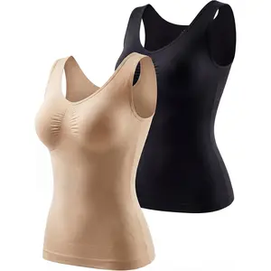 Compression Tank Tops for Women, 2 Pack High Shaping Scoop & V-Neck Cami, Shapewear Tummy Control Camisole(Gift)