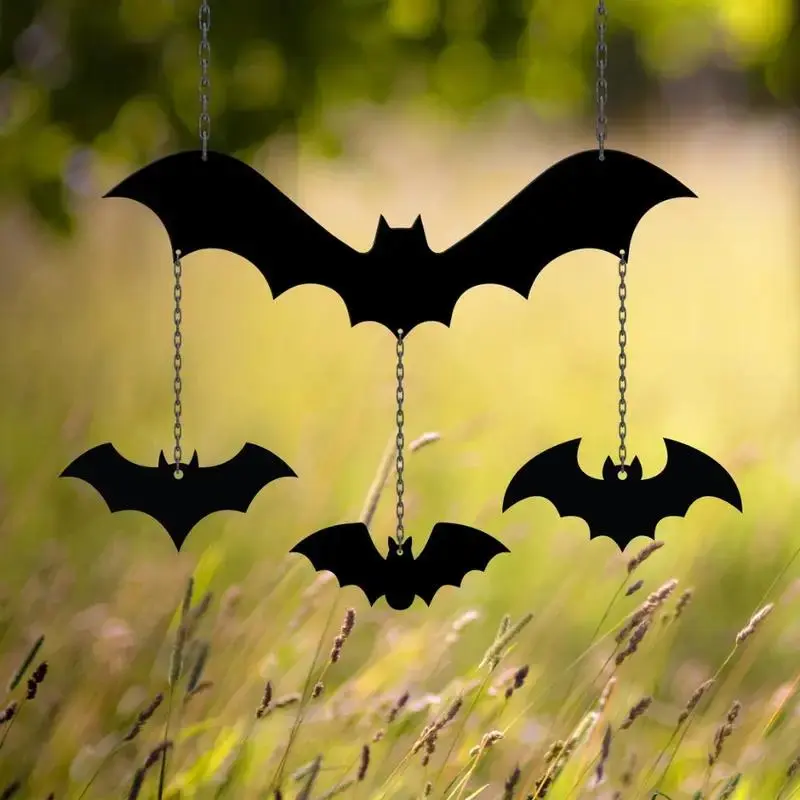 1 set of bat metal logo, metal wind chime, Halloween decoration, garden decoration, outdoor decoration, iron hanging decoration