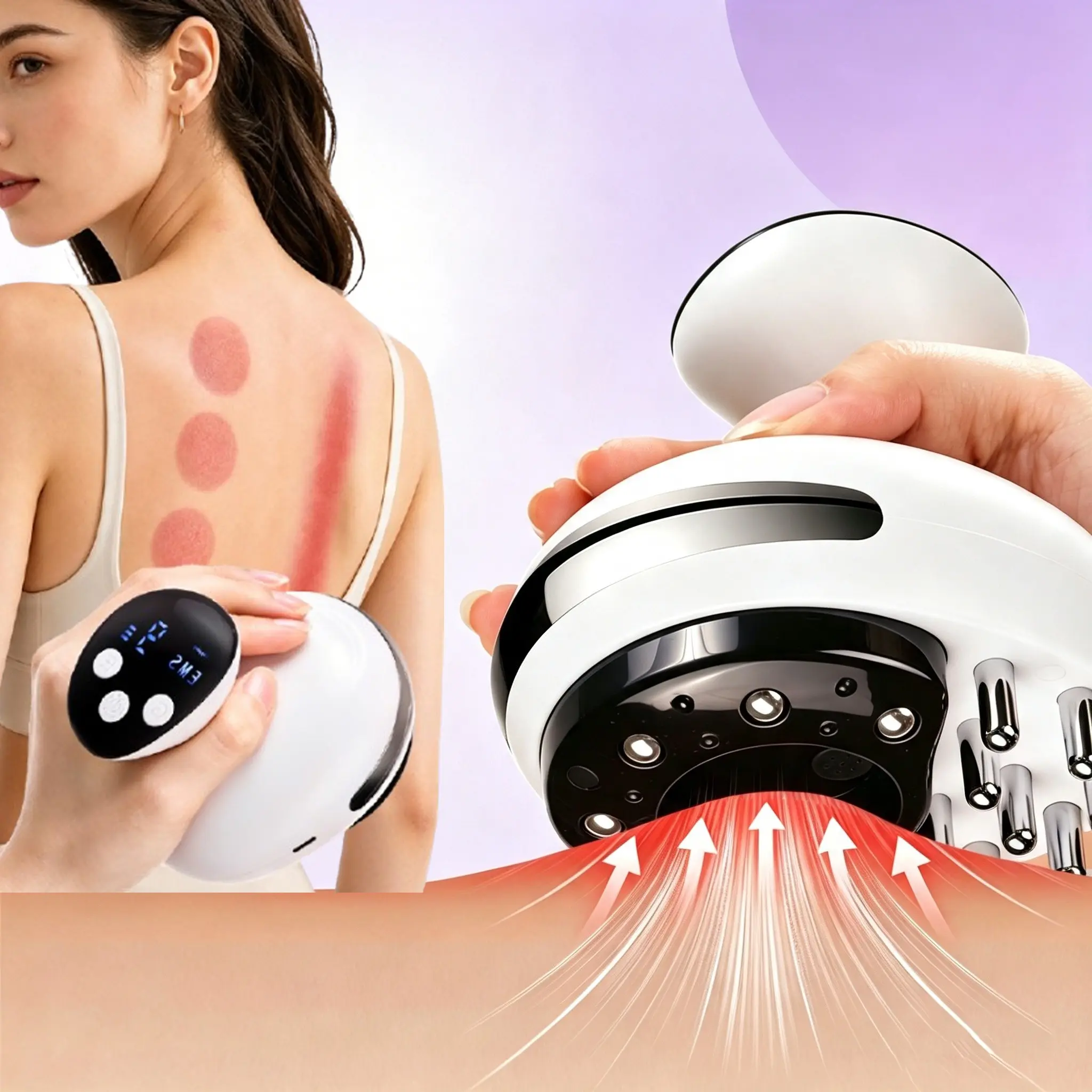 2 in 1 Electric Cupping Massager Gua Sha Lymphatic Drainage Meridian Brush, Hot Compress Scraping, 9 Level Suction, Multi-Functional Body Back Belly Leg Massage Tool For Muscle Soreness