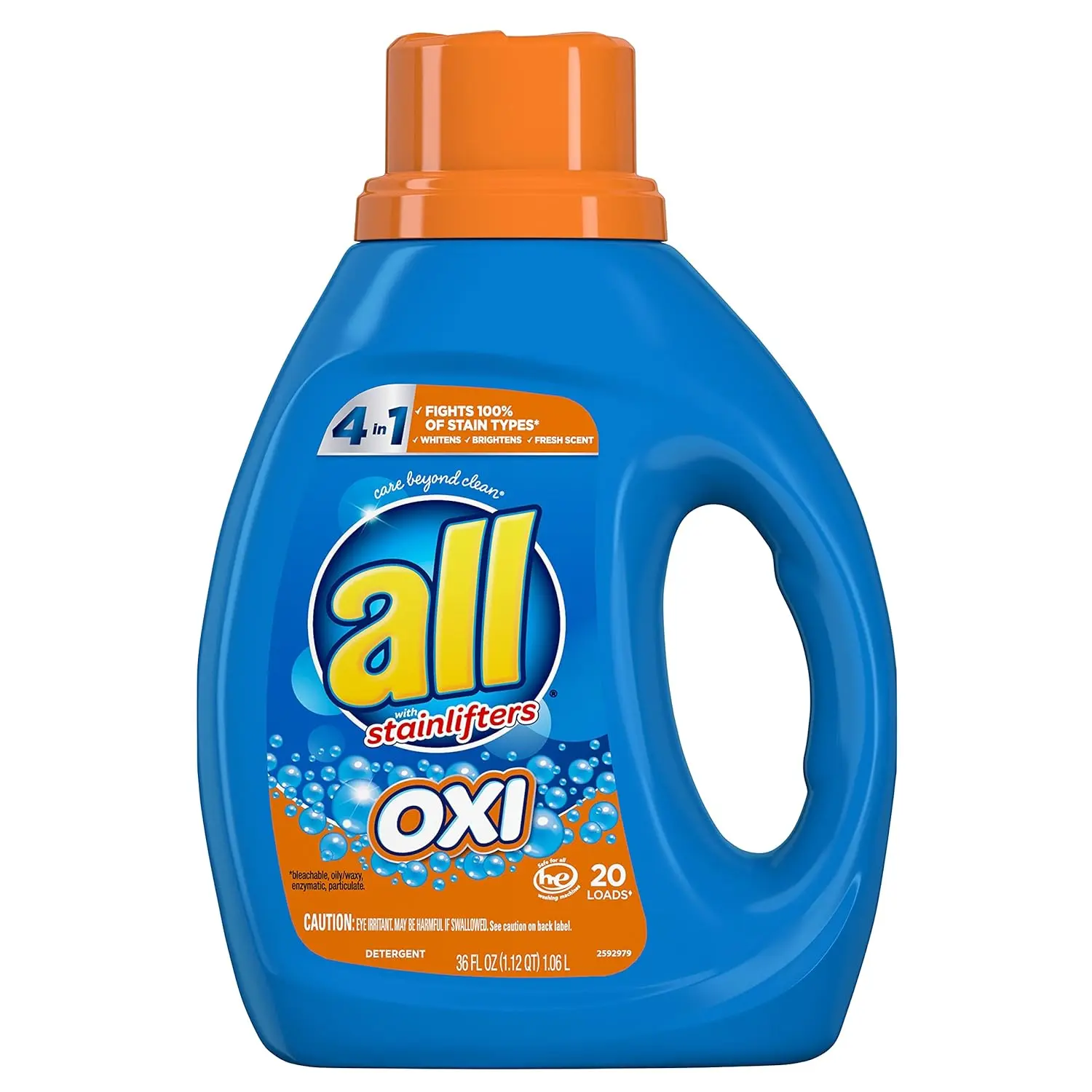 Liquid Laundry Detergent with OXI Stain Remover and Whitener, Fresh Scent, 20-Load Bottle, 36 Fluid Ounces