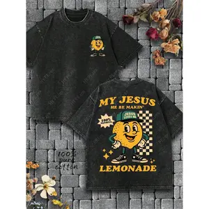 "JESUS LOVES ME""MY JESUS HE BE MAKIN' LEMONADE" , Personification Lemon Cartoon Graphic T-Shirt, Christian Belief In "Relying On Jesus For Beauty" T-Shirt For Wearing