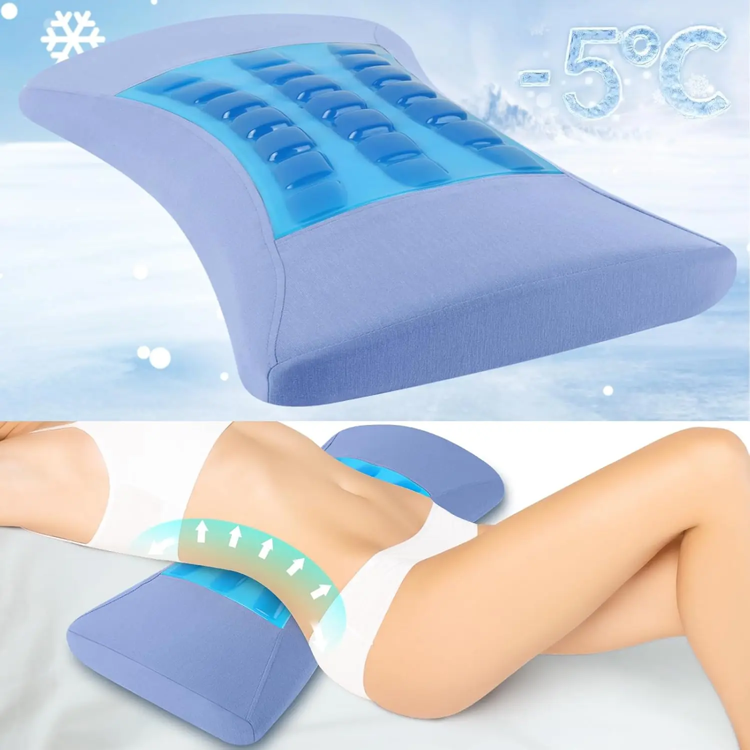 Memory Foam Lumbar Support Pillow with Cooling Gel - Sciatica Pillow for Relieving Lower Back Pain, Fits Side/Back Sleepers for Bed, Car