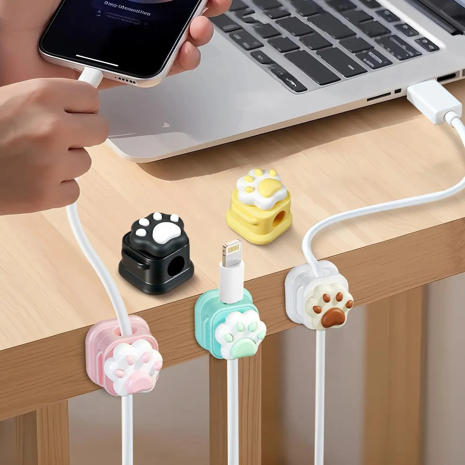 Cable Management Bracket, 6-Piece Wall-Mounted Cable Organizer, Desktop Cable Clip, Home Office Desk Organizer, Extension Cord Organizer