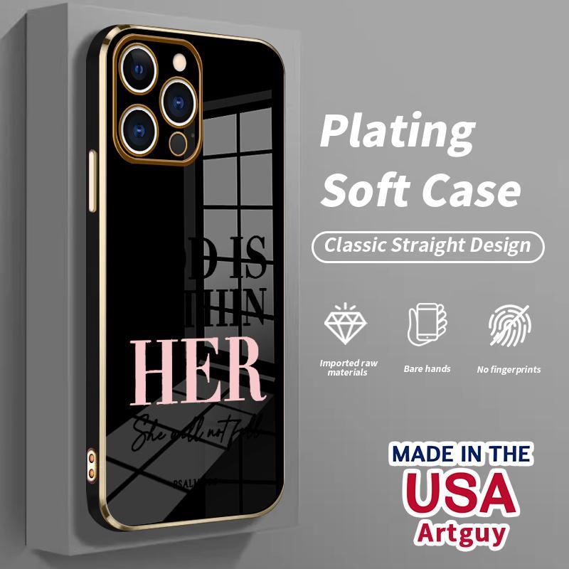 Electroplated Golden Edge Phone Case Compatible with iPhone 17 16 E Pro Max 15 Plus 14 13 12 11 Air God is Within Her Pattern Rugged Durable Shockproof Anti-Scratch Soft Silicone Case