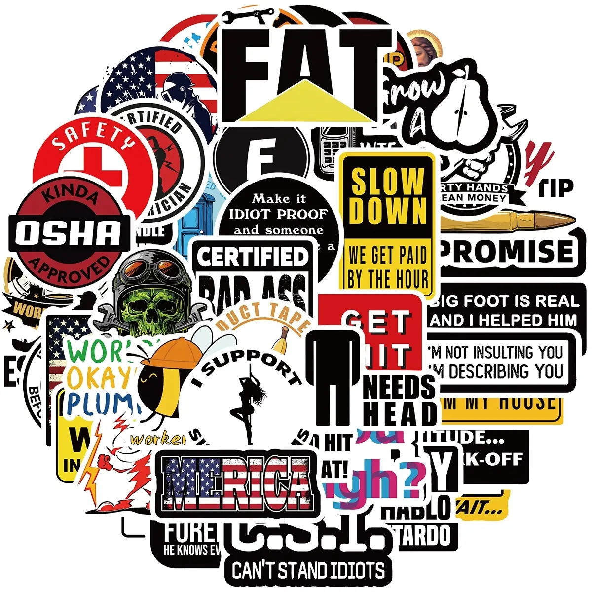 50pcs Fun Safety Hat Label Stickers Set, Waterproof Vinyl, No-Adhesive, for Welding Helmets, Toolboxes, Construction, Electricians, Blue Workwear, Gifts