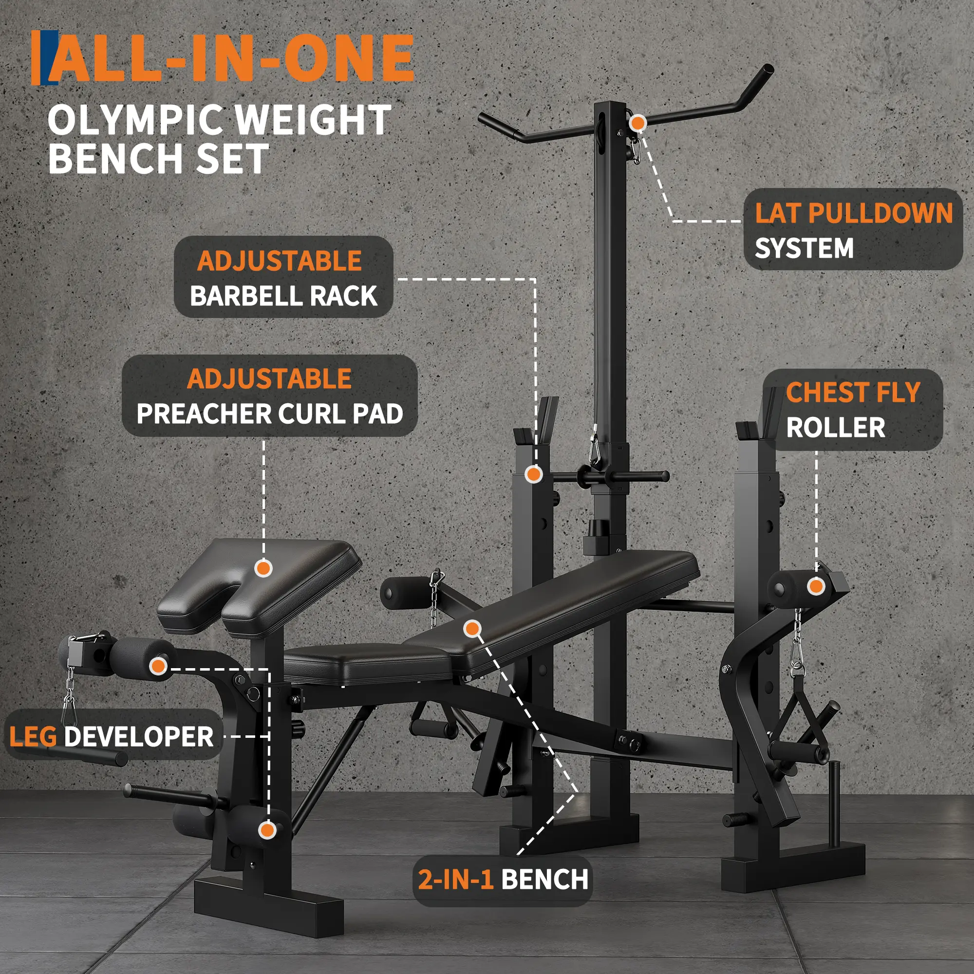 6‑Function Foldable Bench with Leg Curl & Preacher Pad – Adjustable Press Rack, 600‑lb Rated, Compact Home Gym Station That Replaces 6 Machines.