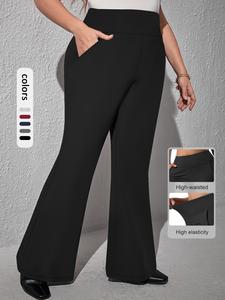 【plus size】 solid high waist flare leg leggings, casual comfy breathable bell bottom skinny trouser for daily wear, leggings for women, women's bottoms for fall & winter, pants