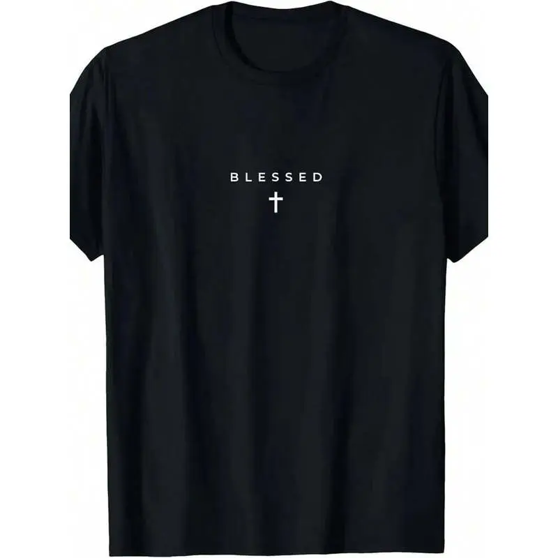Subtle Christian Minimalist Religious Belief T-Shirt, Cool Retro Casual Fun Wearing Exquisite Letter Pattern T-Shirt, Men's Short Sleeved Printed T-Shirt, Square Neck Street Pure Cotton Short Sleeved T-Shirt, Fashionable T-Shirt, Holiday Gift