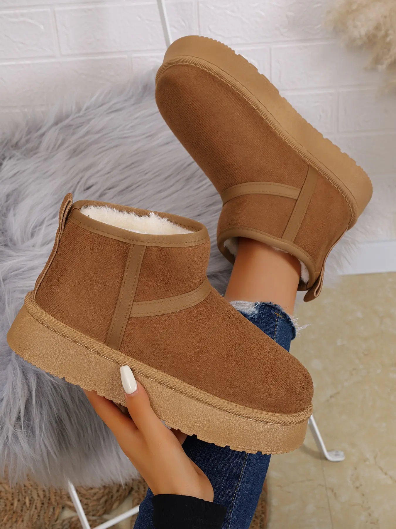 Fashionable Suede Snow Boots with Memory Foam, Comfortable Warm Winter Shoes, Stylish Casual Outdoor Boots for Fall & Winter