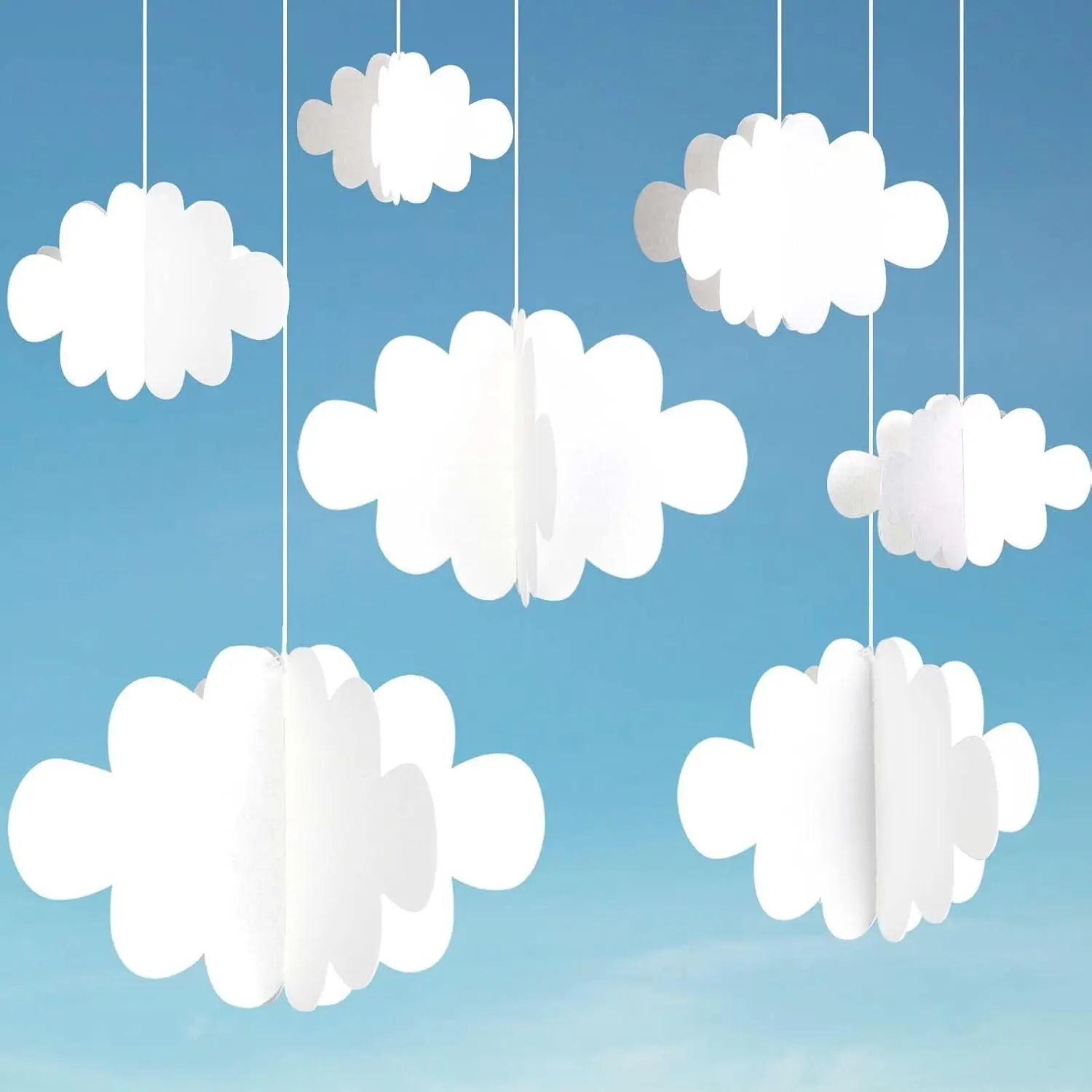 10-Pack White Felt Cloud Ornaments, Multi-Size 3D Decorative Hanging Set for Ceiling, Nursery & Baby Shower Decor (Sports & Outdoor Accessory Compatible), Ornament