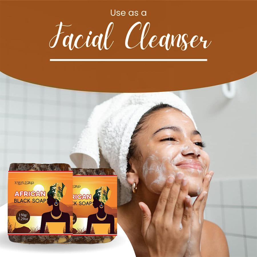African Black Soap, 2 Counts/set Natural Shea Butter Black Soap, Plant Essential Oils Facial Cleanser, Deep Cleansing Bath Soap, Body Skin Care Soap