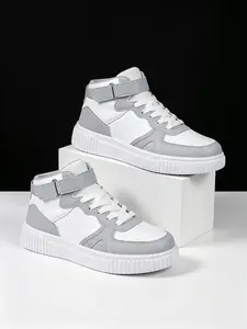 Spring New Couple High Top Sneakers, Laces and Velcro Dual Wear, Ankle Boot Flat Breathable, All Patchwork Shoes, Casual Sport Shoes