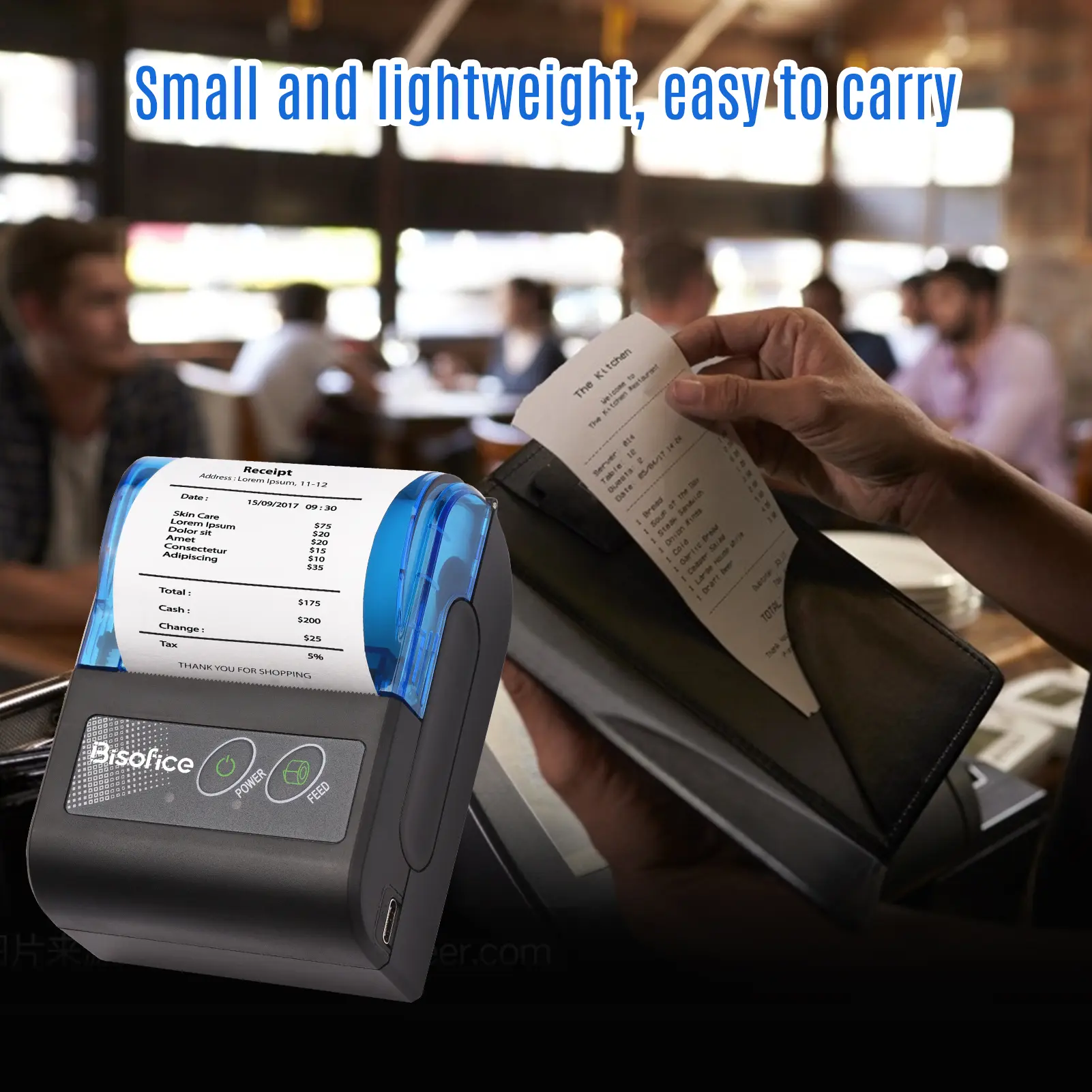 Portable Mini Thermal Printer 2 Inch Wireless USB Receipt Bill Ticket Printer with 58mm Print Paper