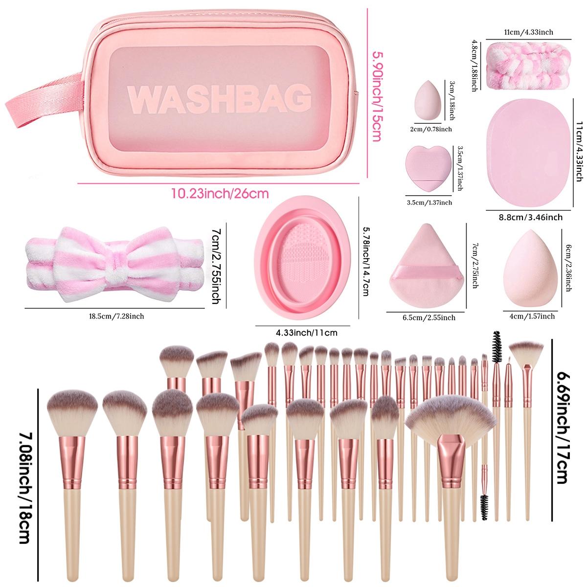 Makeup Tool, 64pcs/set Brushes & Sponges & Triangle Powder Puff & Finger Powder Puff & Headband & Wrist Band & Face Washing Puff & Cleaning Bowl & Bag Makeup Brush Kit