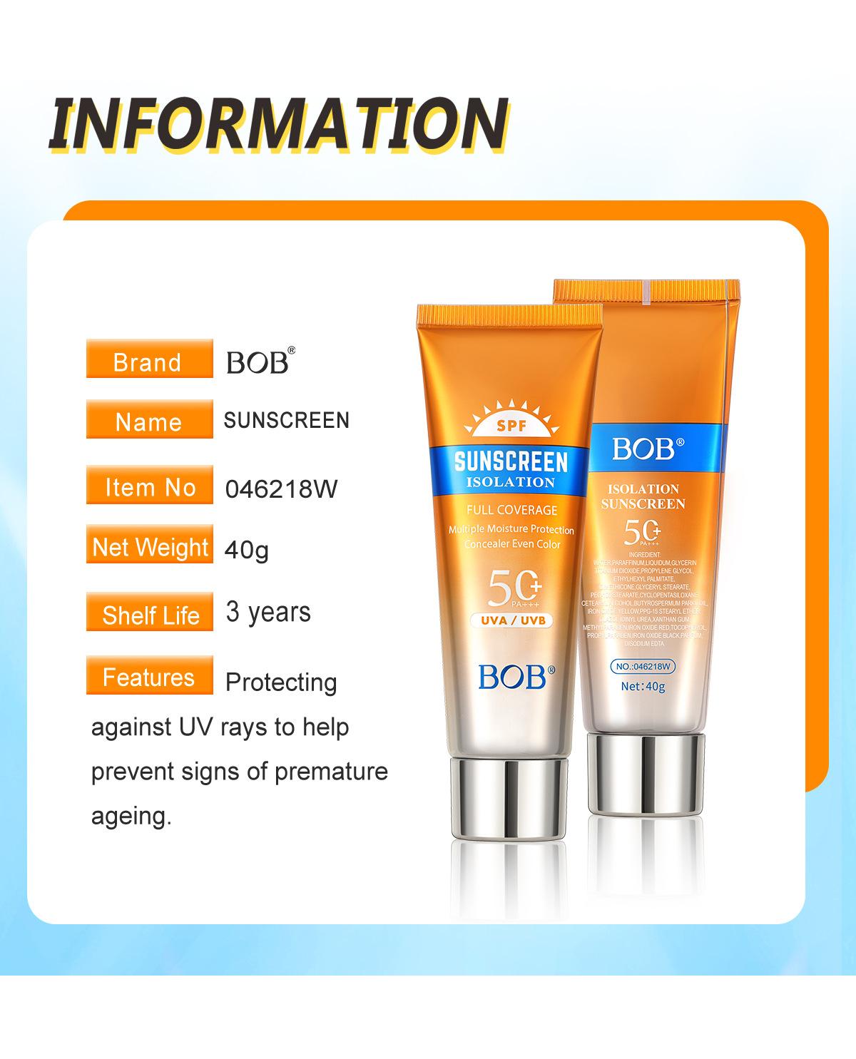 Specialized Bob isolation sunscreen, refreshing and moisturizing, non-greasy, facial concealer, brightening, softening, skin care BB cream