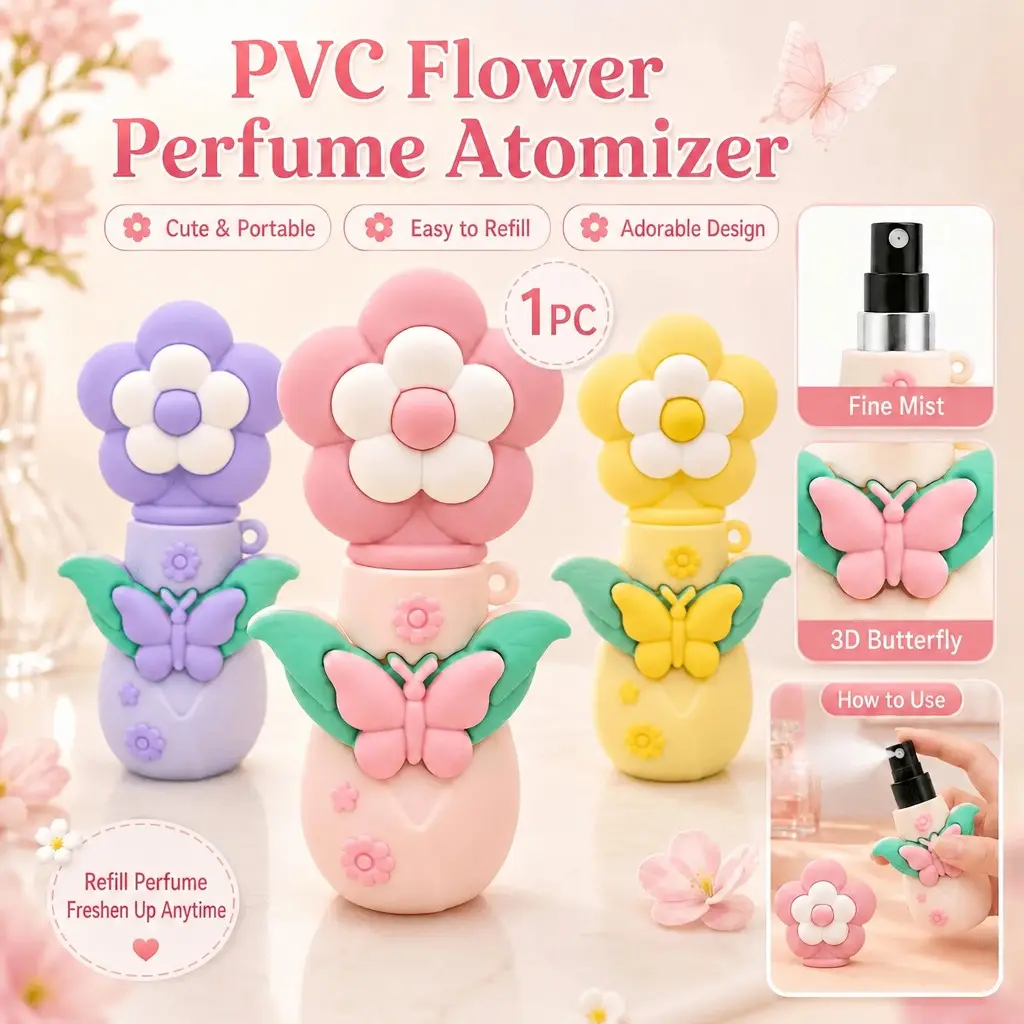 0.17oz Cute Flower Mini Perfume Spray Bottle, Refillable Travel Fragrance Atomizer with Butterfly And Leaf Design, Portable Empty Scent Spray Bottle for Handbag, Purse, Pocket And Daily Use