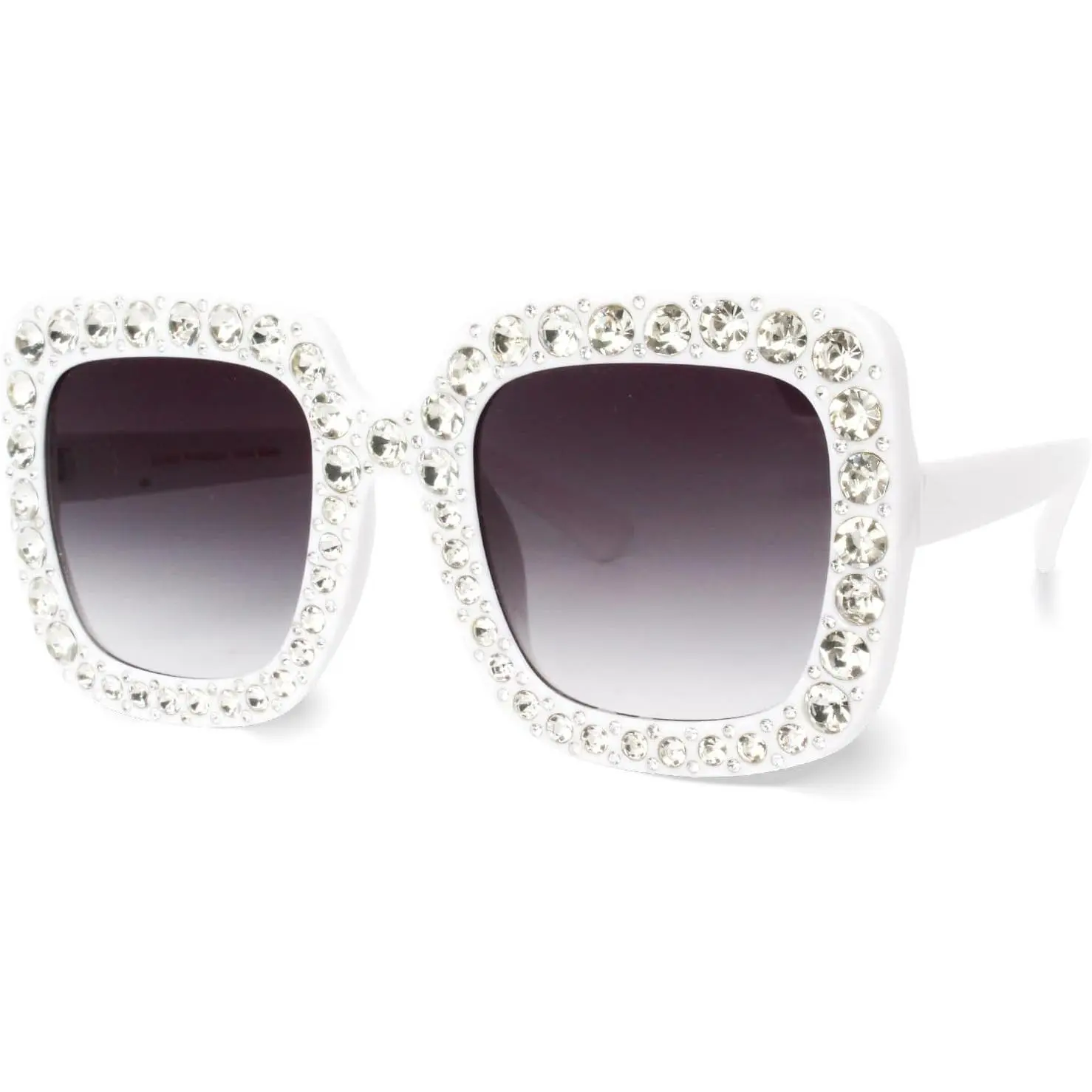 Unisex Retro Sparkly Crystal Rhinestones Big Square Sunglasses with Synthetic Frame for Concert, Disco Wear