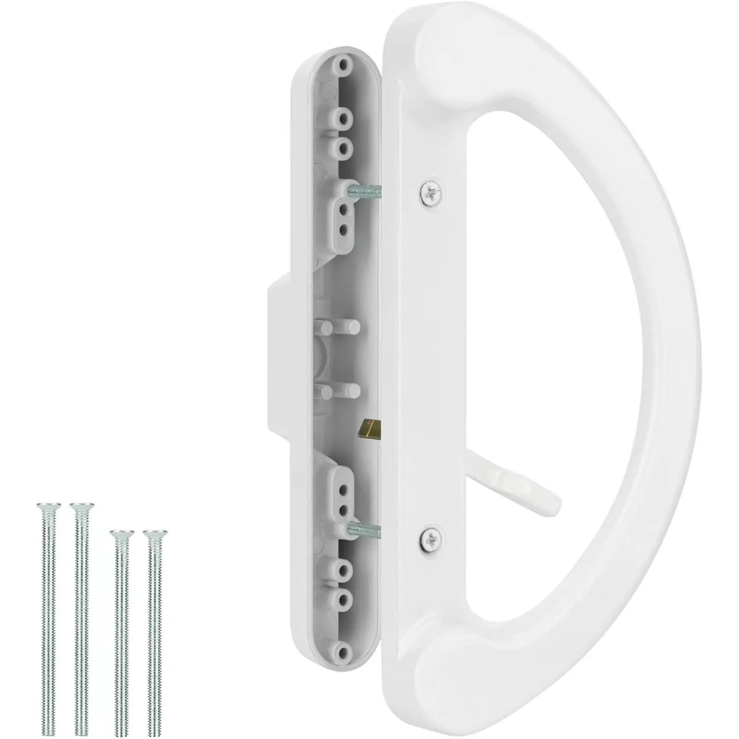 HILLMASTER Patio Sliding Glass Door Handle Replacement Set, Mortise Style Reversible Non-keyed Design, White Diecast Finish, Fits 3-15/16” Screw Hole Spacing