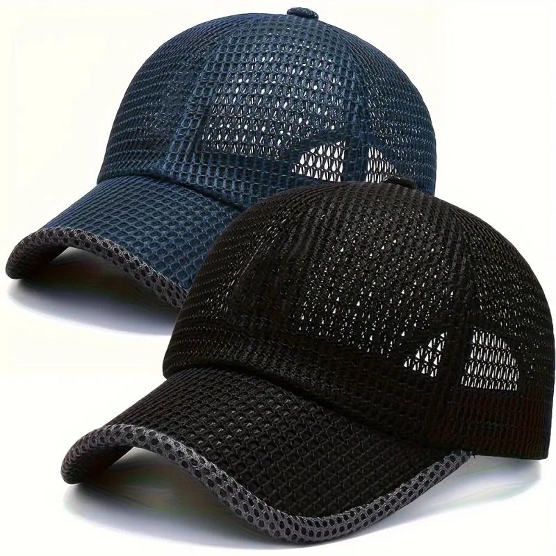 2pcs Men's Summer Outdoor Leisure Sunscreen Fishing Hat Breathable Mesh Baseball Hat Duck Tongue Hat