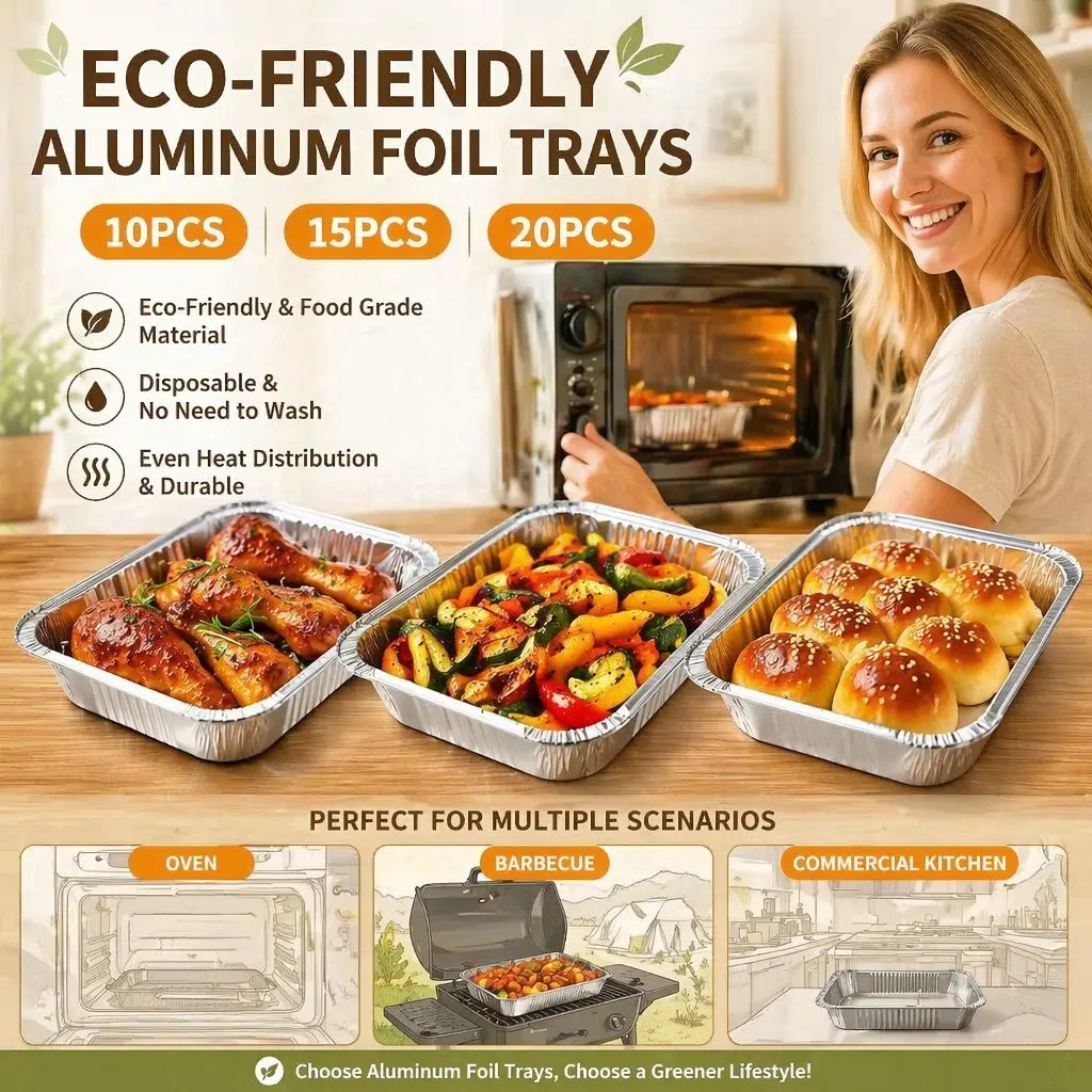 10/15/20 Food-Grade Aluminum Foil Trays, Disposable Cookware, Kitchenware - Non-stick trays for the oven, grill, camping, and baking, distribute heat evenly, durable and safe, Perfect for home, outdoor, and commercial kitchens - Easy to clean