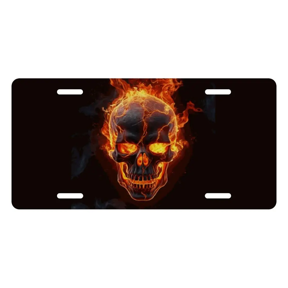 Flaming Skeleton license plate,Long-term use,Car Decor- 12x6 In front license plate, – Made in USA, Car Truck Tag Humor Trucks & Cars, 4 Pre-Drilled Holes,Easy Installation,Perfect Gift Ideas