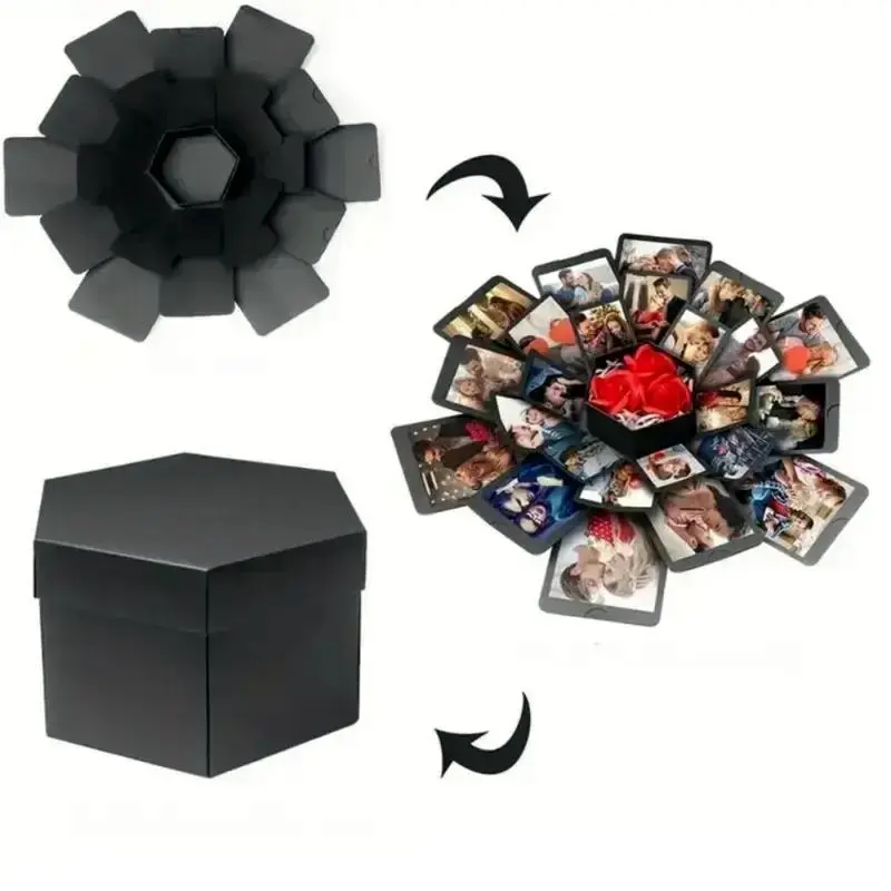 Creative DIY Hexagon Photo Album Gift Box, Homemade Surprise Scrapbook for Mother's Day, Paper Birthday Present Box, Unique Heart Design