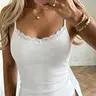 Women's Lace Trim Tank Top, Comfortable Spaghetti Strap Cami, Slim Fit Basic Layering Camisole for Everyday Wear, Casual