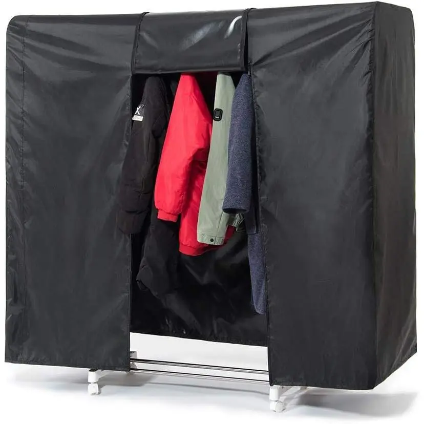 Garment Rack Cover 59" Clothes Rack Cover for Storage, Heavy Duty   Clothes Closet Cover with 2 Full  Zipper, Wardrobe Rack Cover for Dance Costume, Dress, Suit(Only Cover)