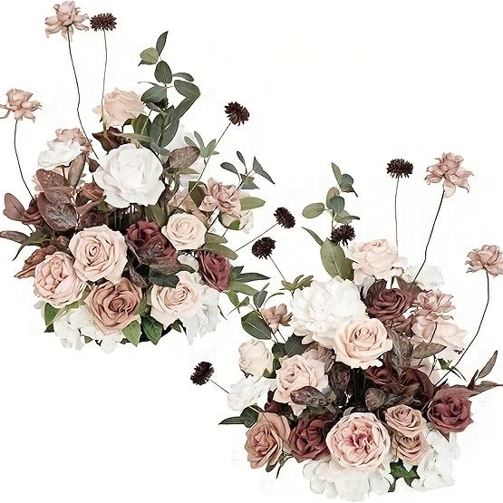 Set of 2 Tall Artificial Floral Arrangements for Autumn Wedding - Aisle & Chair Decor, Banquet Centerpiece, Rose-Themed Party & Outdoor Decoration