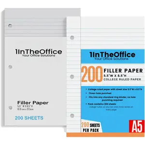 College Ruled Filler Paper 5.5 x 8.5, 3 Hole Punch Loose Leaf Paper, White, 200 Sheet/Pack