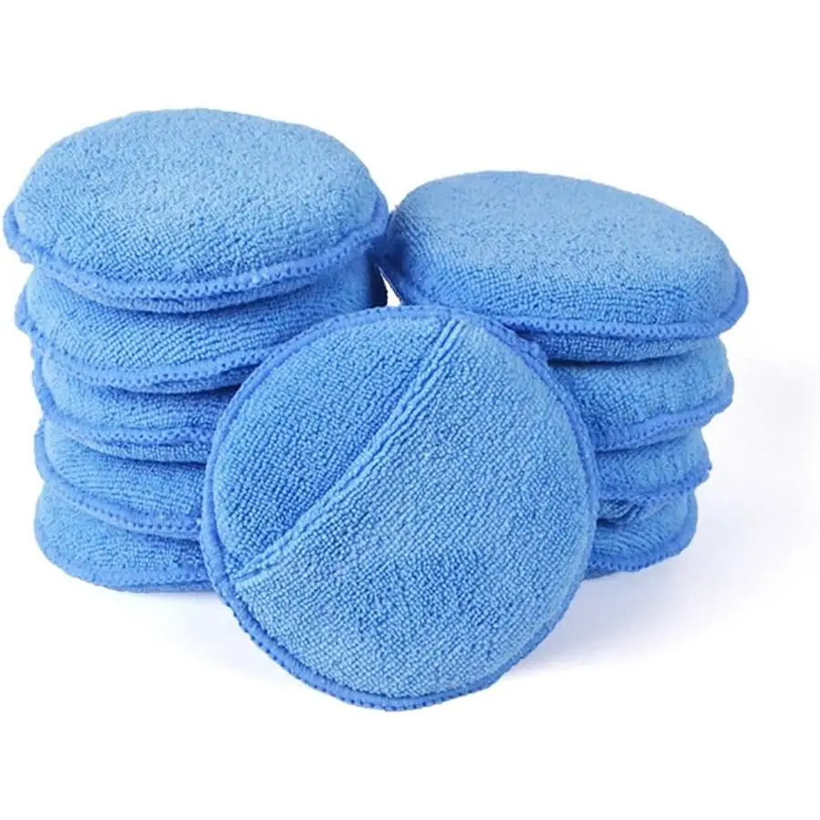 Microfiber Wax Applicator,  Ultra-Soft Microfiber Wax Applicator Pads with Finger Pocket Wax Applicator for  Wax Applicator  Sponge (Blue, 5" Diameter, Pack of 10)
