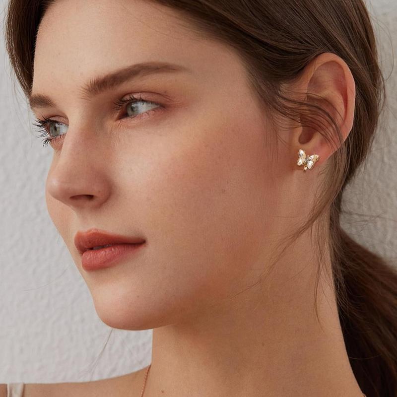 THUNARAZ 12 Pairs Retro Shining Ear Clips for Women Sparkling Crystal Clip Earrings Non Piercing Jewelry CZ Cute Butterfly Flower Pearl Clip on Stud Earrings Non Tarnish Jewelry Floral Men's Earrings Stack Goth Accessories for Christmas Gift