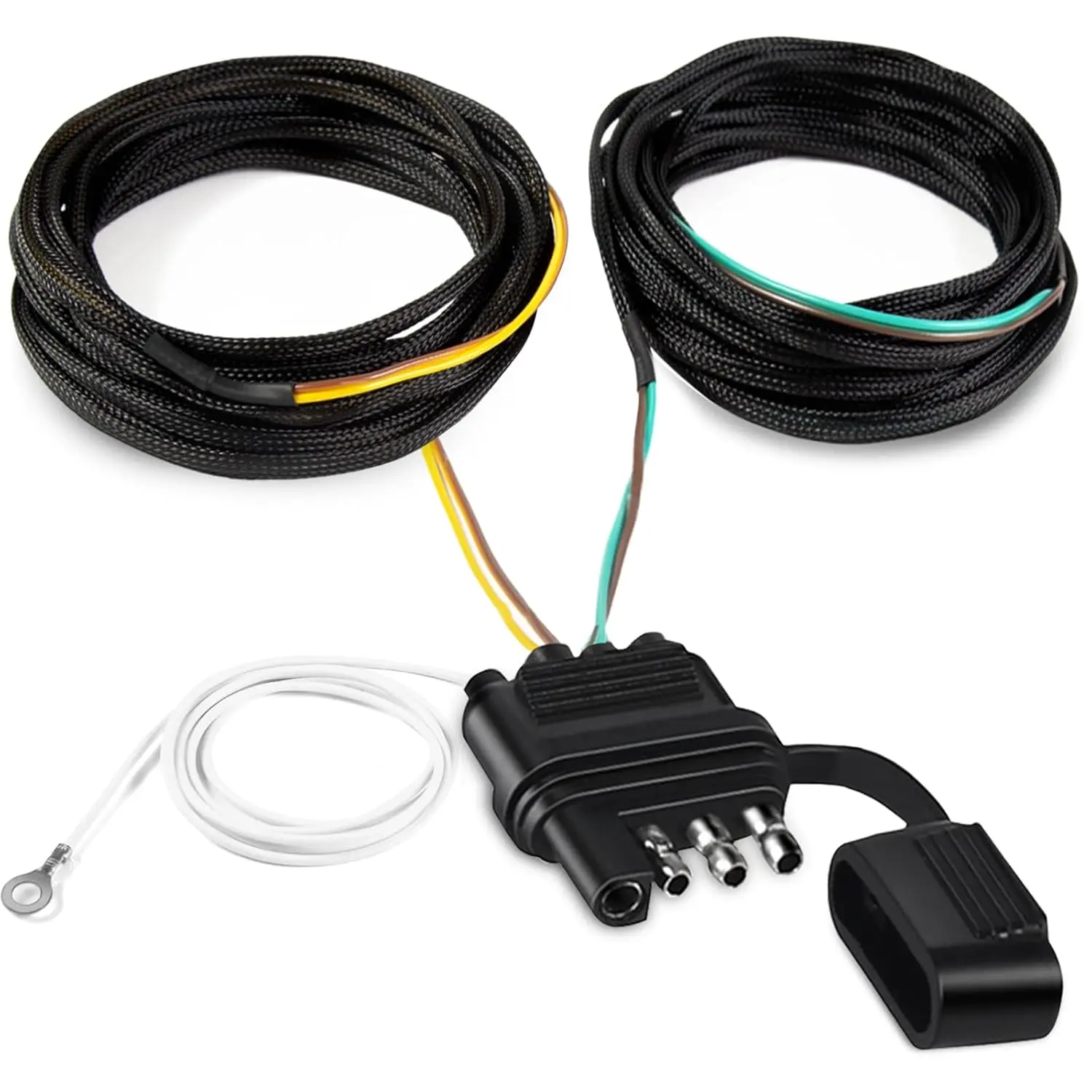 22FT 4 Pin 5 Wire Trailer Wiring Harness, Pure Copper Waterproof Wiring Kit with Nylon Net Tube Protection for Boat Trailer Tail Light Rewiring