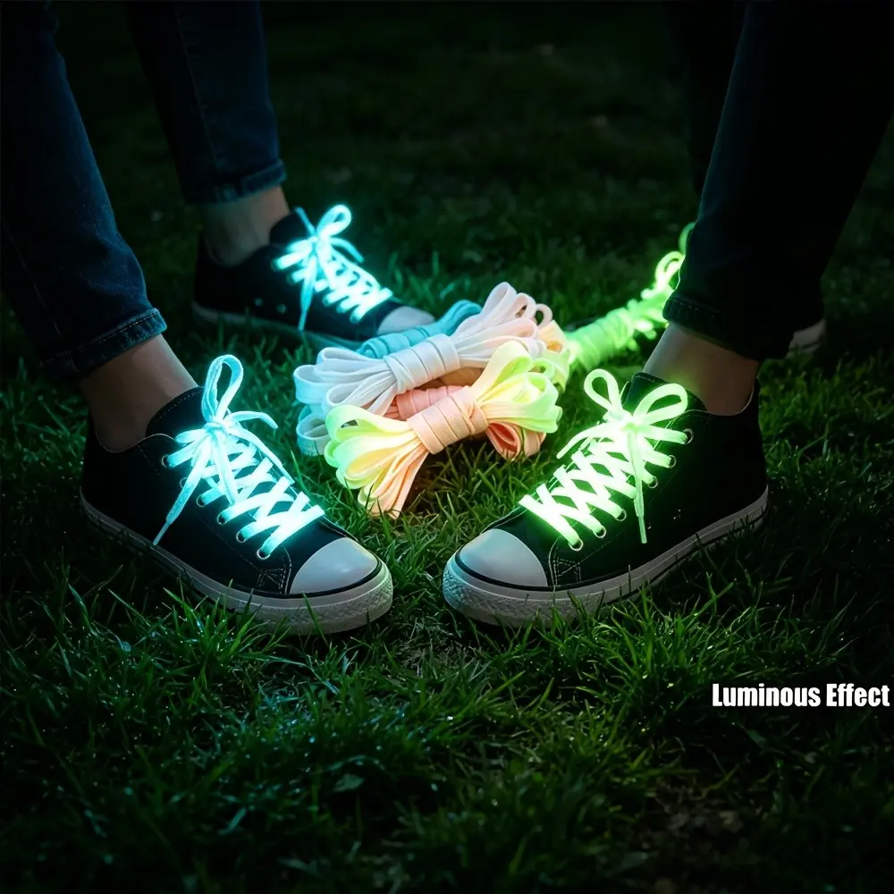 Fashionable and Versatile Mixed-color Glow-in-the-dark Shoelaces. These Laces Glow After Being Exposed to Sunlight for Over Three Hours. Suitable for Both Men's and Women's Sneakers, These Trendy Reflective Shoelaces Are Perfect for Daily Casual