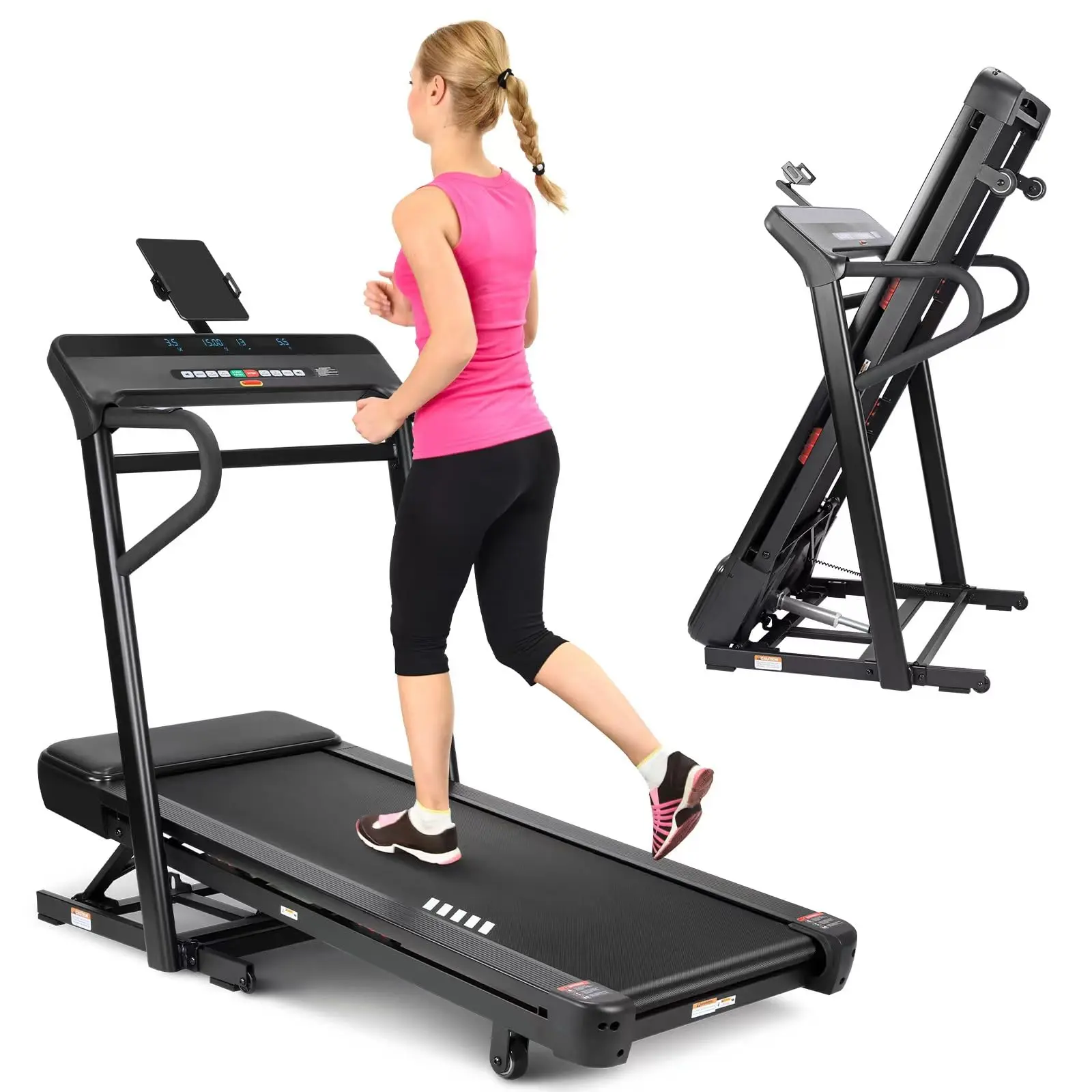Garvee 3.5HP Commercial Compact Fold Treadmills for Home Gym, 350lb Capacity, Adjustable -3% to 15% Incline & Decline, App Control, LED Display, Pulse Detector, 1-12.4 MPH for Cardio Runs