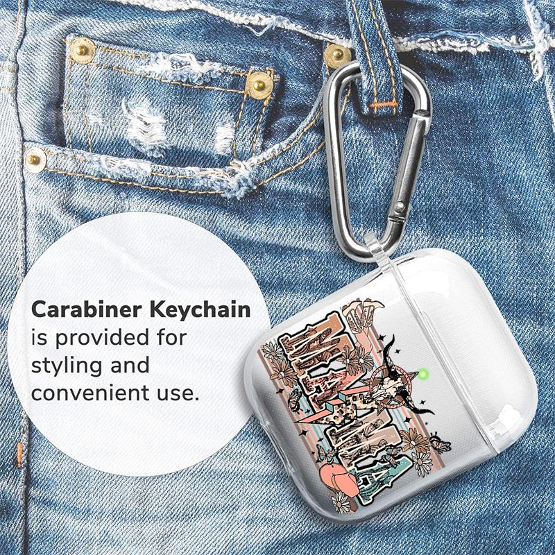 Western MAMA Pattern TPU Soft Protective Case for Apple AirPods 4/3/2/1/Pro/Pro2 Transparent Earphone Cover with Keychain Attachment