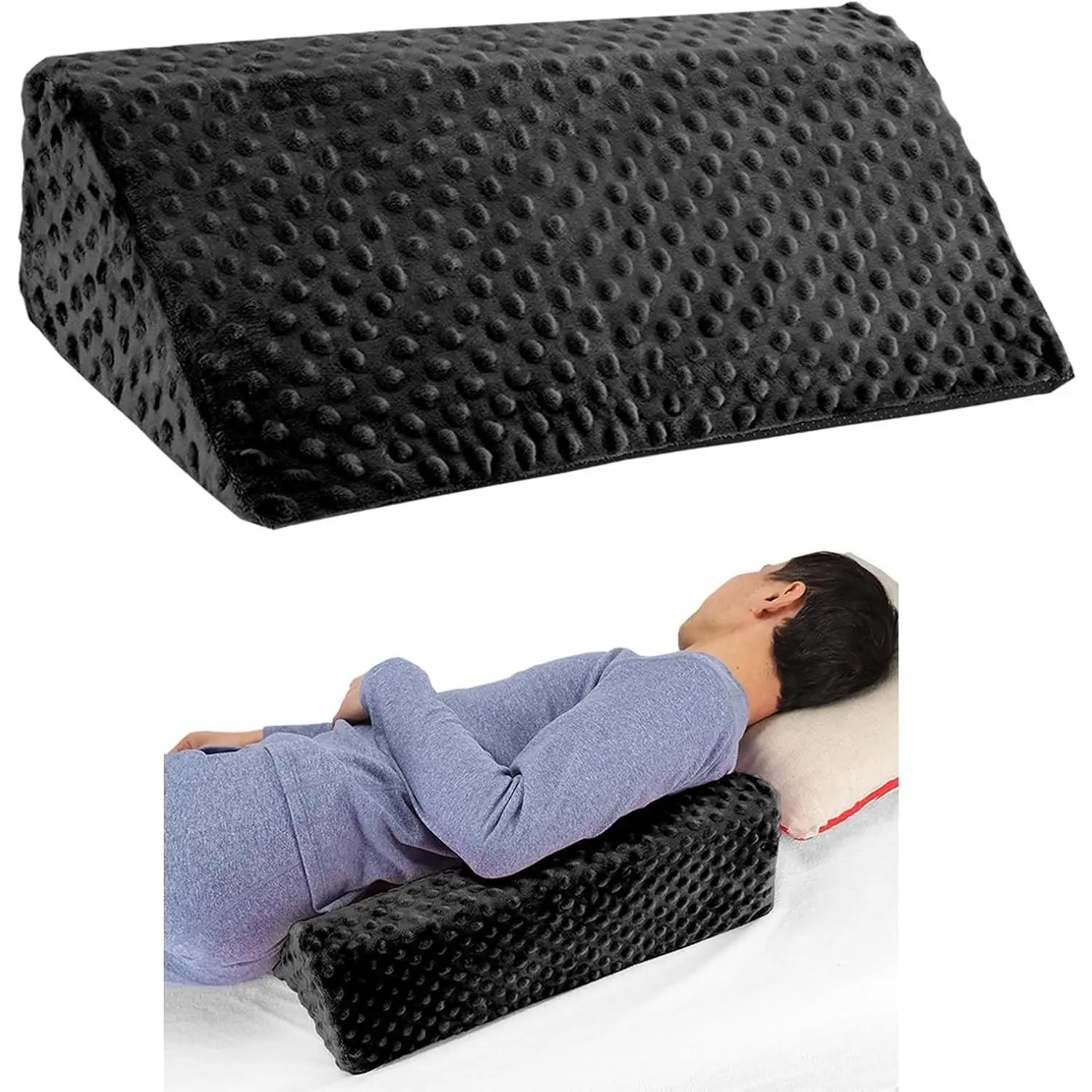 Foam Wedge Pillow for Side Sleeping, Non-Slip Body Positioning Back Support Pillow for Bed Sore Relief, BlackGift