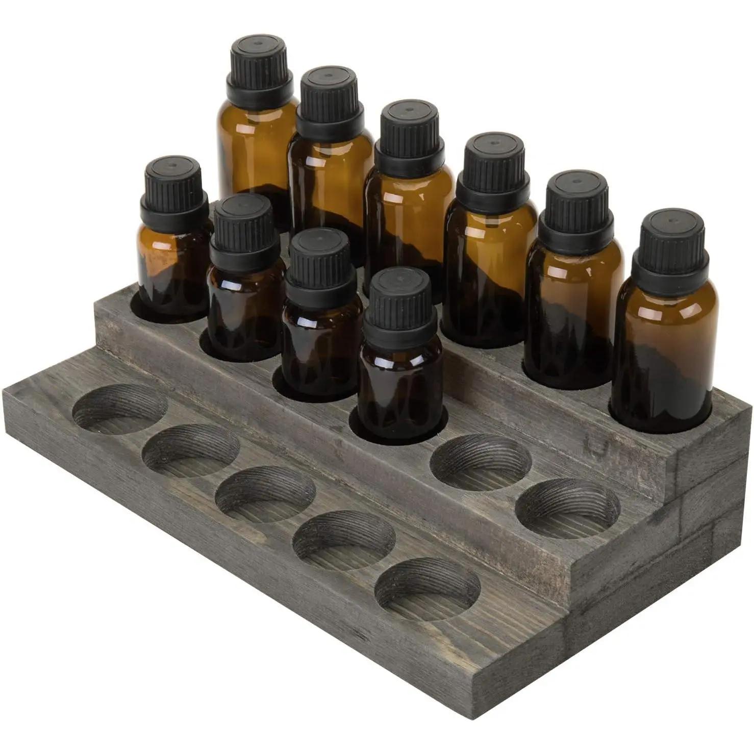 Rustic Gray Wooden 3-Layer Multifunctional Essential Oil Display Stand - 9.5w x 5d x 2.25h in Countertop Home Organizer, Holds 17 Bottles Multi-Bottle Racks & Displays